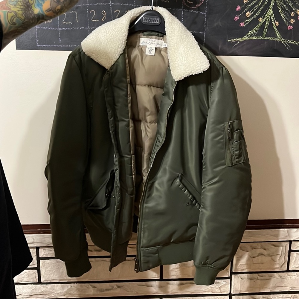Mens Green Nylon Bomber Jacket